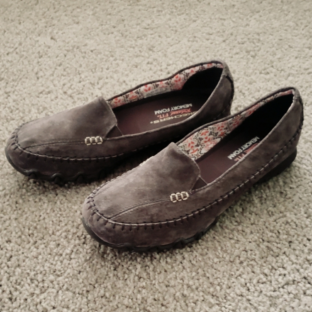 Skechers Bikers Pedestrian Brown Suede Fit Memory Foam Slip On womens shoes